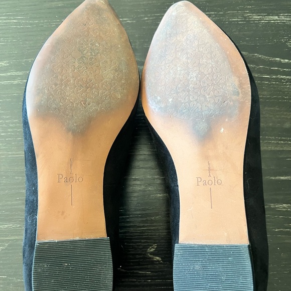 Paolo Linea Black Suede loafers with silver buckles size 9 pointed toes - Picture 2 of 6